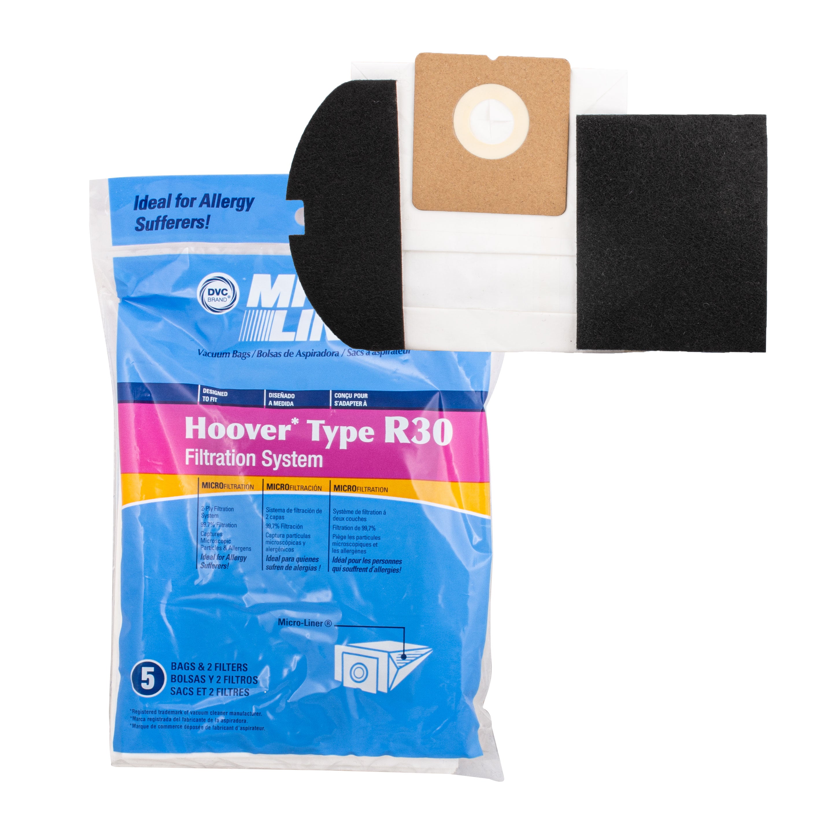 Johnny Vac Prima Replacement Bags 300  5 Bags 2 filters Hoover R30