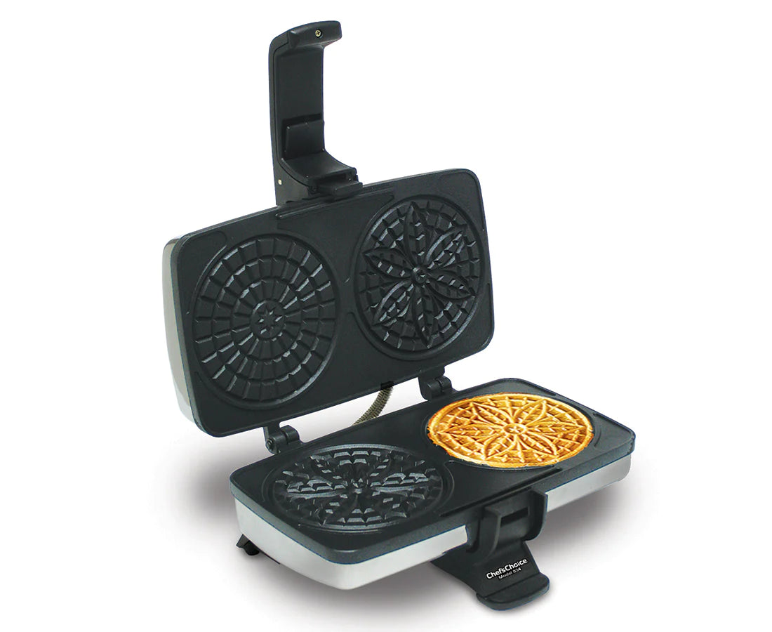 Chef'sChoice 834 Pizzelle Pro Toscano Nonstick Pizzelle Maker Features Baking Indicator Light Consistent Even Heat Press Delicious Pizzelles in Seconds, 2-Slice, Silver